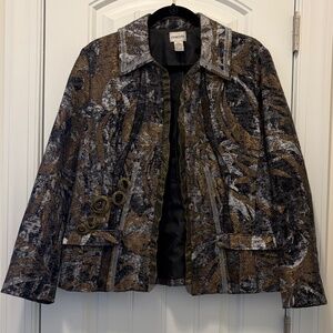 Chico’s multi color, black, gold, shimmer silver jacket